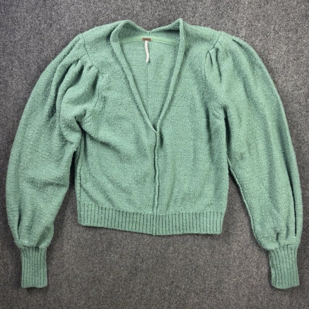 Free People Reverie V-Neck Sweater Emerald Aura Women Small Pullover Bell Sleeve